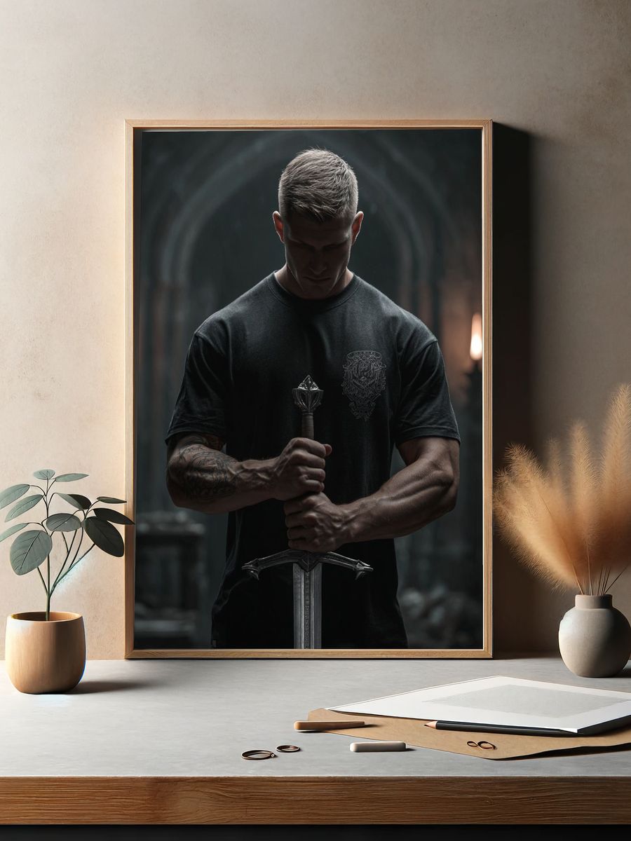 Dark Warrior Portrait Print. — room view 2