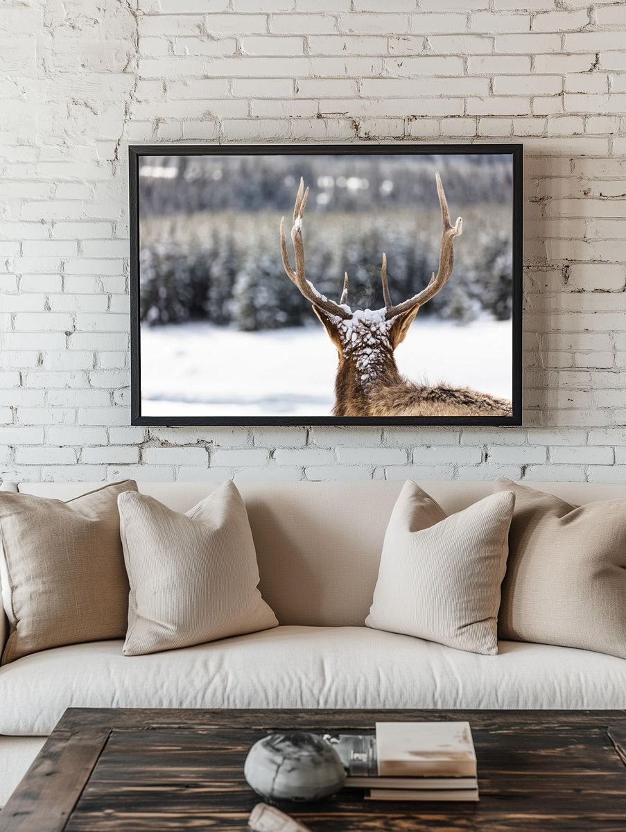 Majestic Deer in Winter Landscape Poster. — room view 1