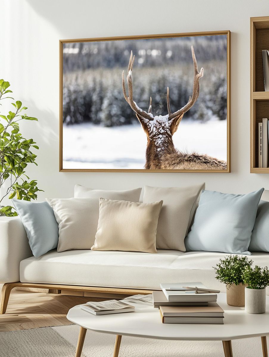 Majestic Deer in Winter Landscape Poster. — room view 2