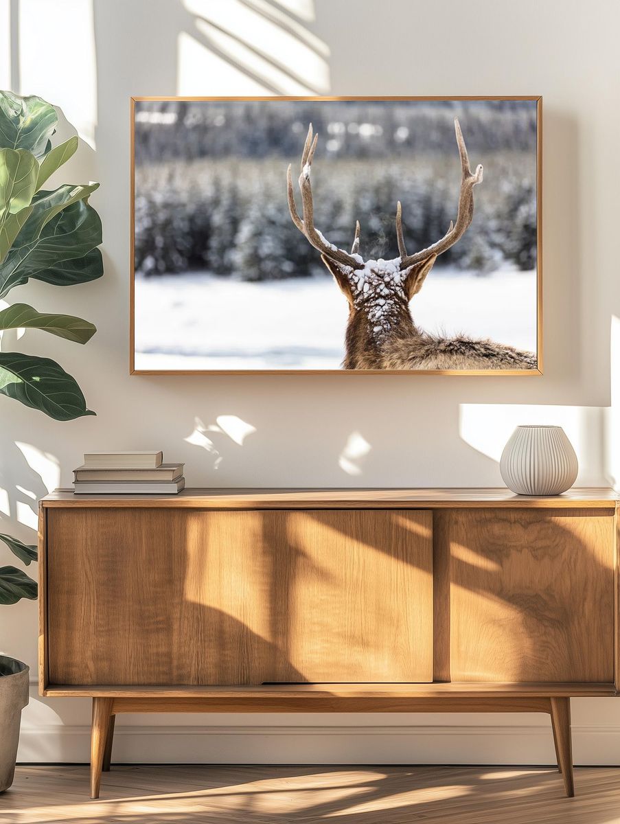 Majestic Deer in Winter Landscape Poster. — room view 3
