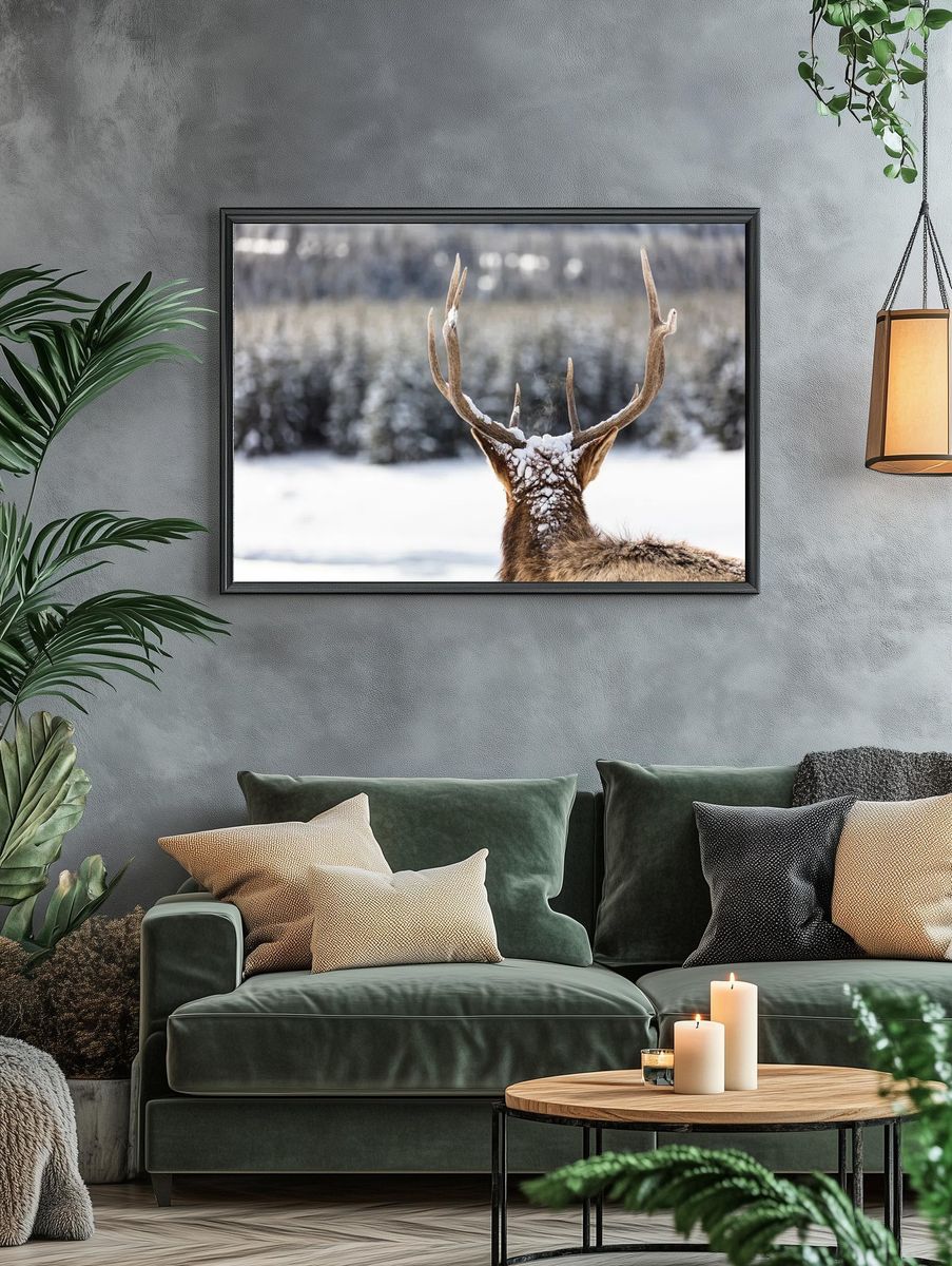 Majestic Deer in Winter Landscape Poster. — room view 4