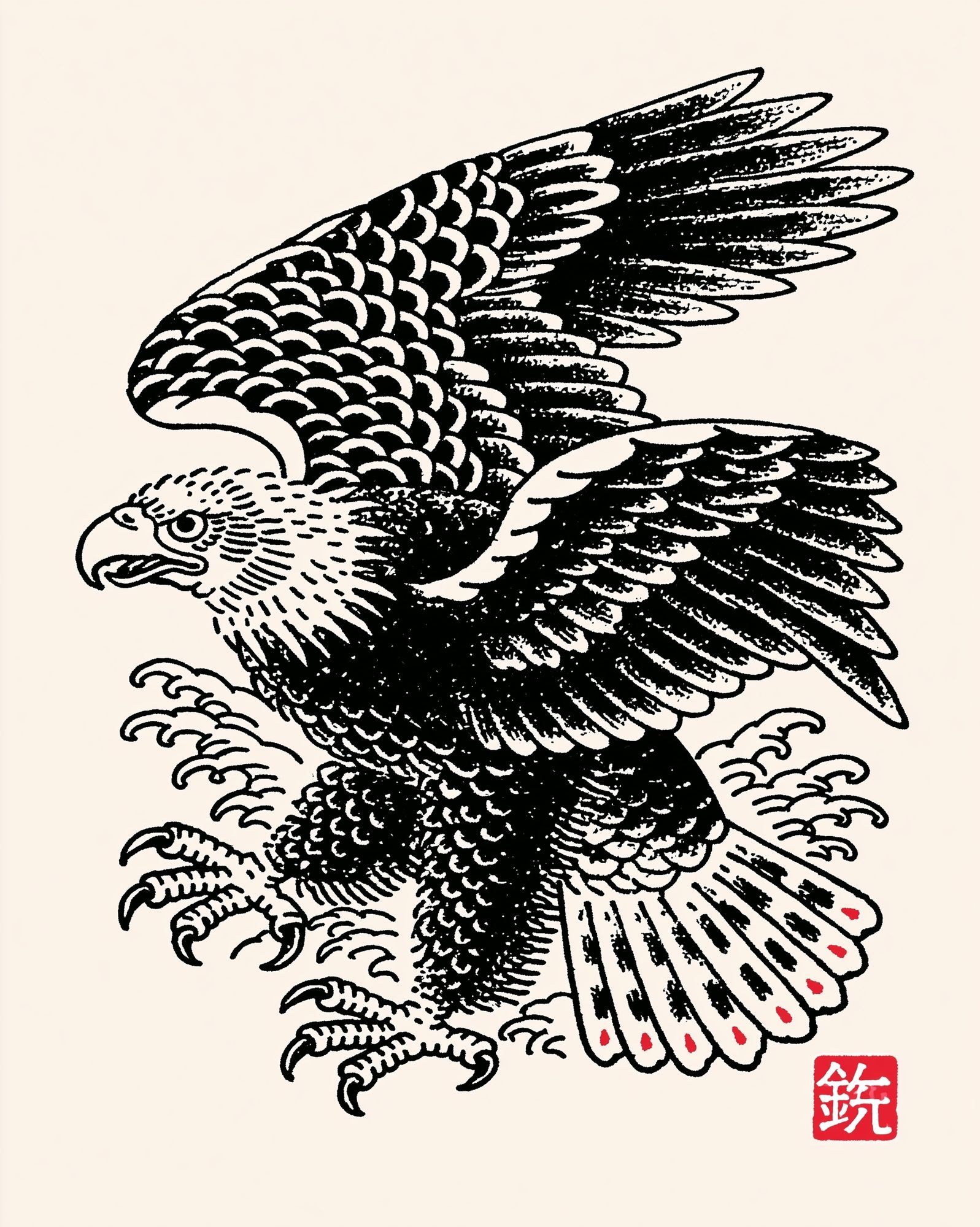 Japanese Eagle Ink Poster. poster — illustration art