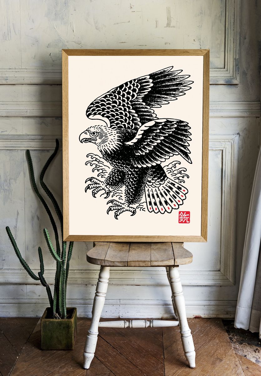 Japanese Eagle Ink Poster. room preview