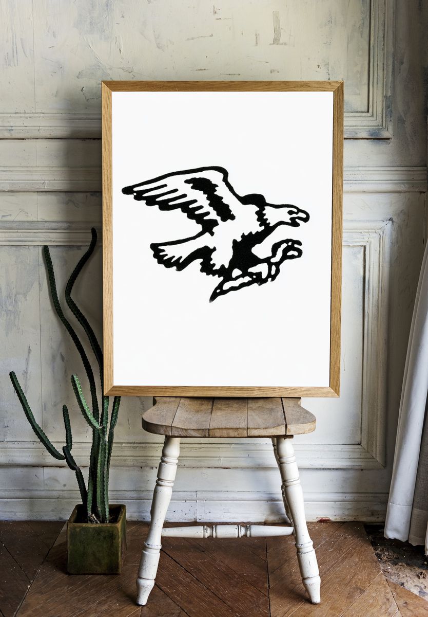 Flying Eagle Line Art Print. room preview