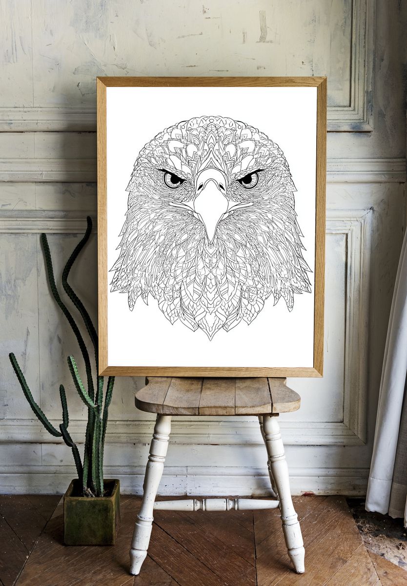 Ornate Eagle Line Art Poster. — room view 1
