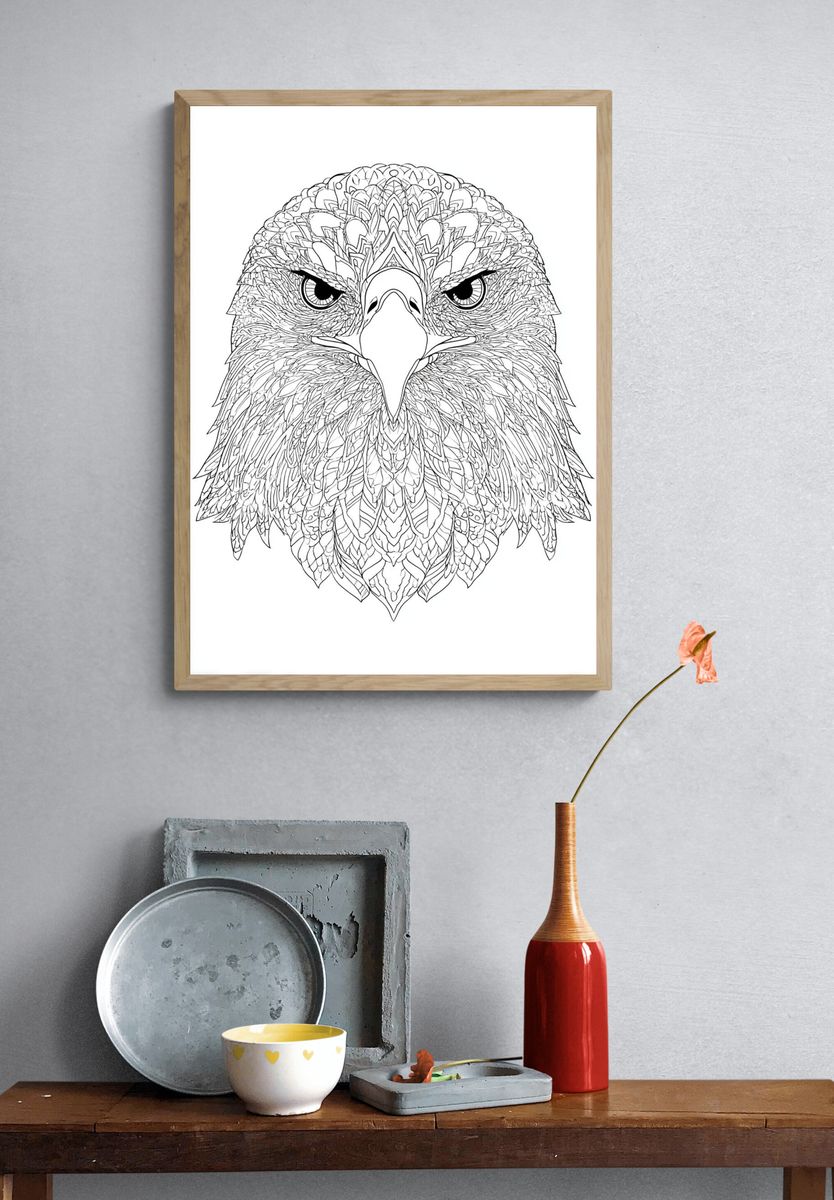 Ornate Eagle Line Art Poster. — room view 3