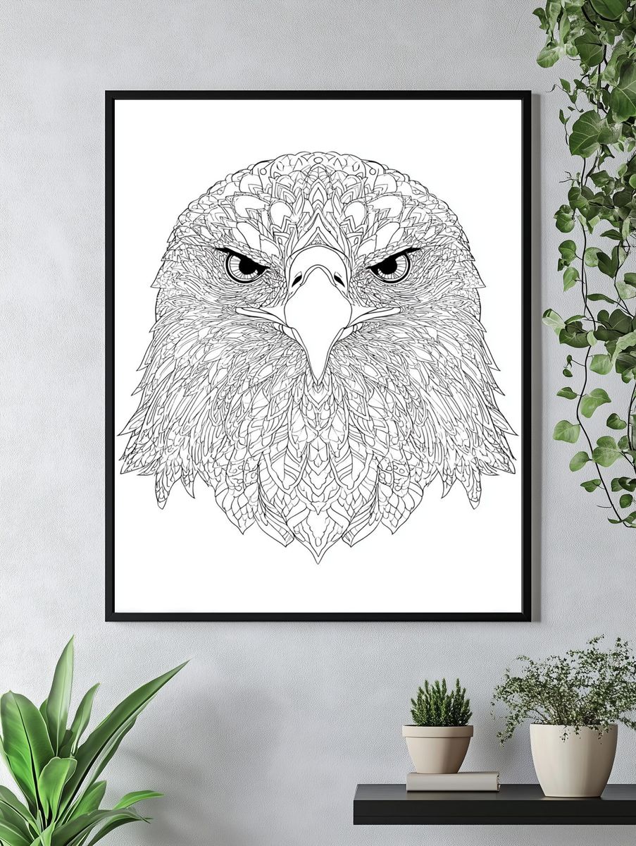 Ornate Eagle Line Art Poster. — room view 4