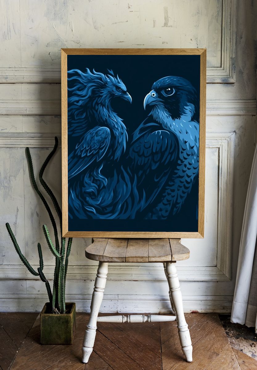 Blue Eagle Duo Illustration Poster. — room view 1