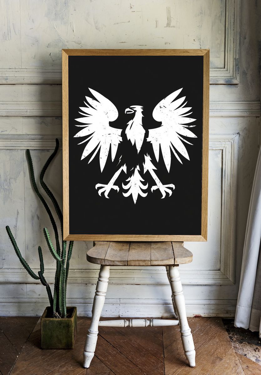 White Eagle Crest Typography Print. room preview