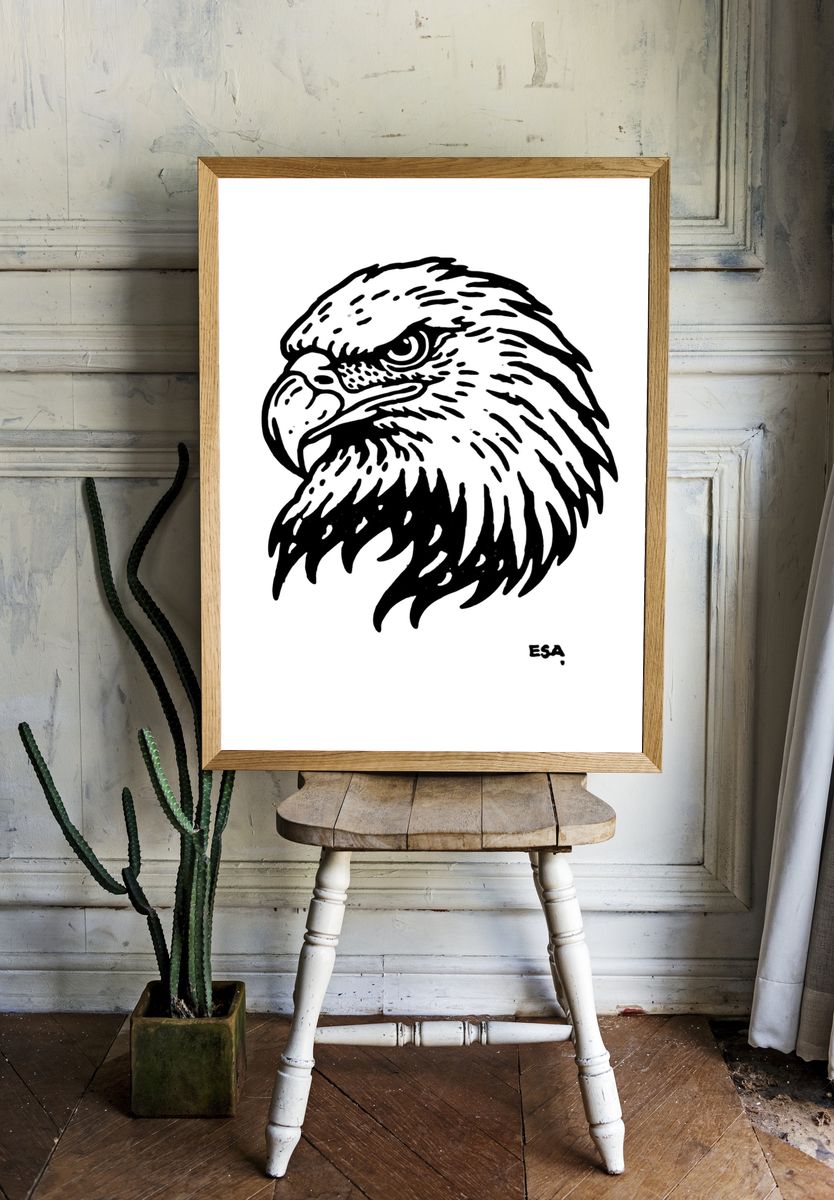 Eagle Head Ink Print. — room view 1