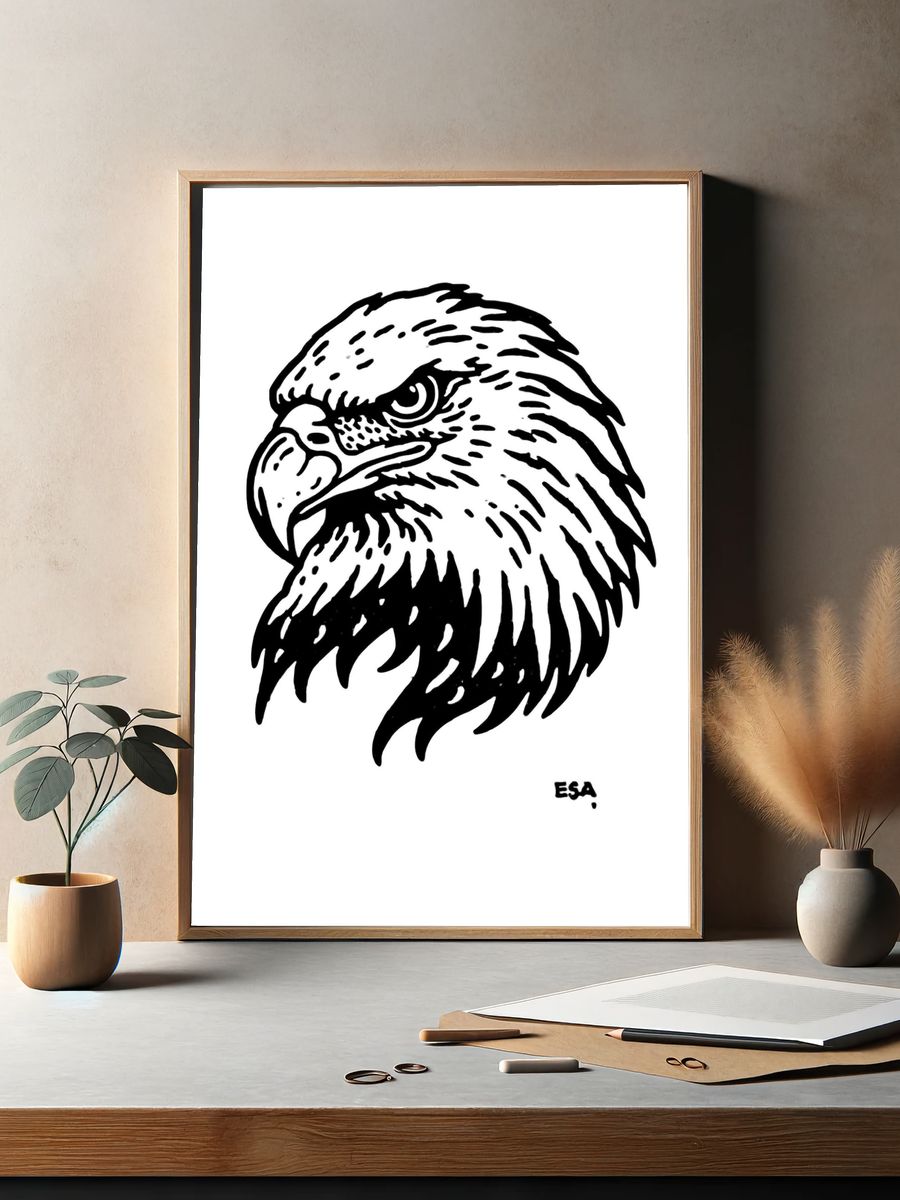 Eagle Head Ink Print. — room view 2