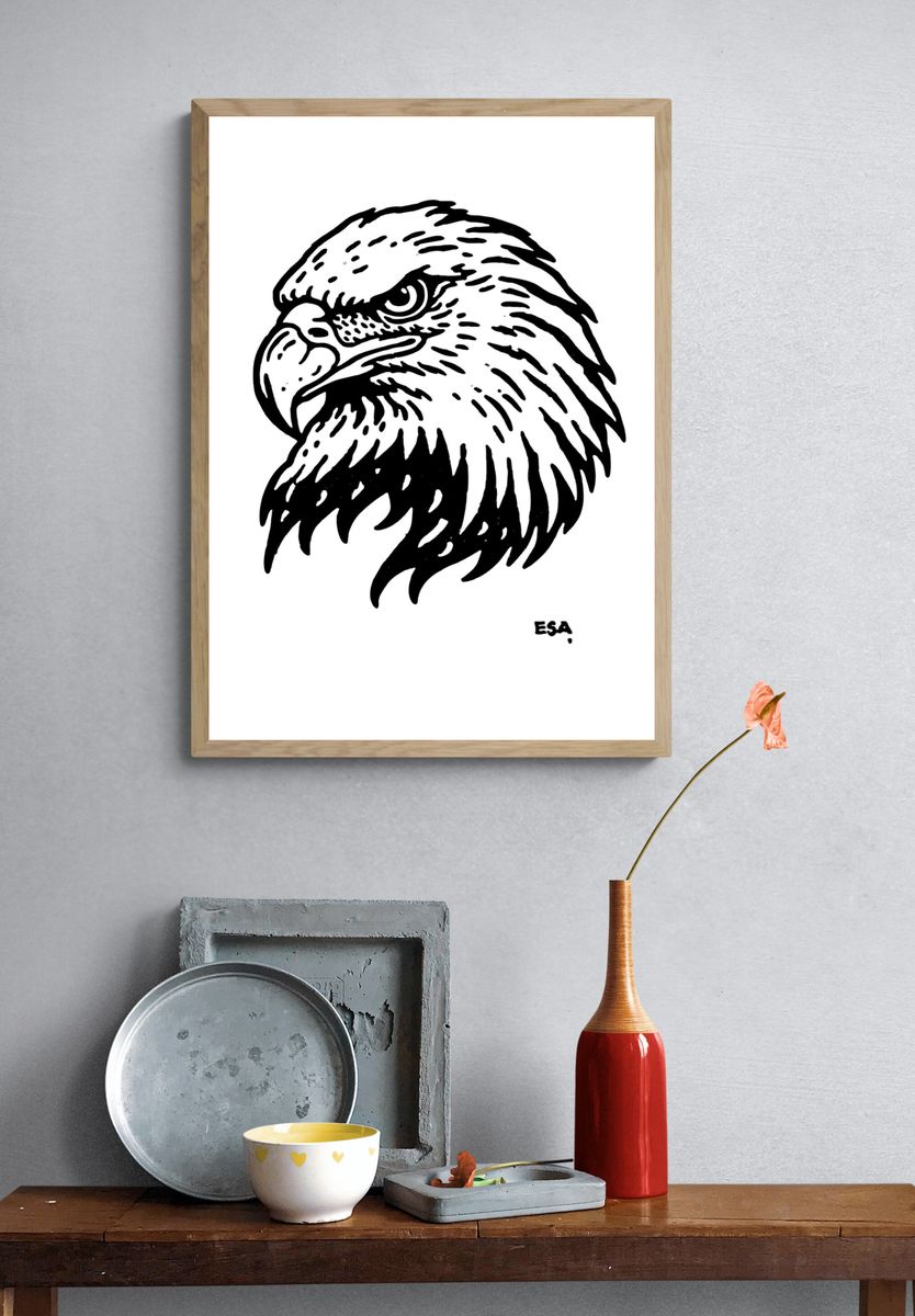 Eagle Head Ink Print. — room view 3