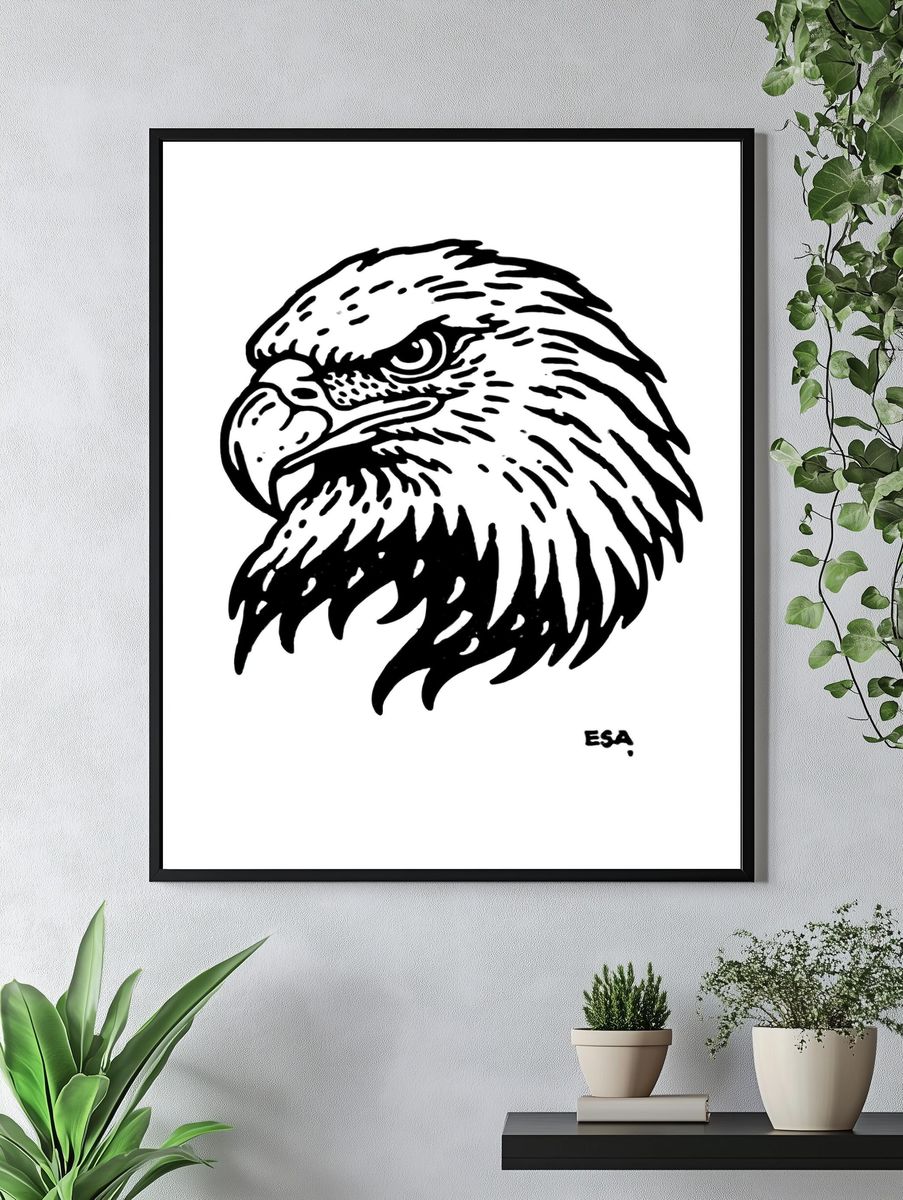Eagle Head Ink Print. — room view 4