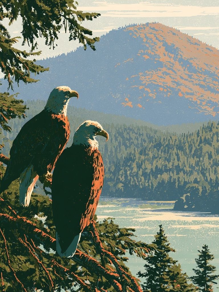 Eagle Over Mountain Lake Print. poster detail