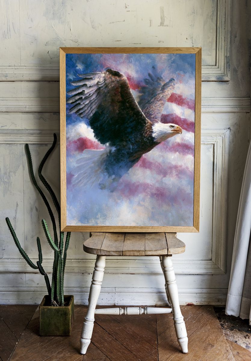 Majestic Eagle in Clouds Poster. — room view 1