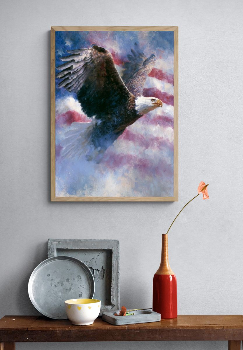 Majestic Eagle in Clouds Poster. — room view 3