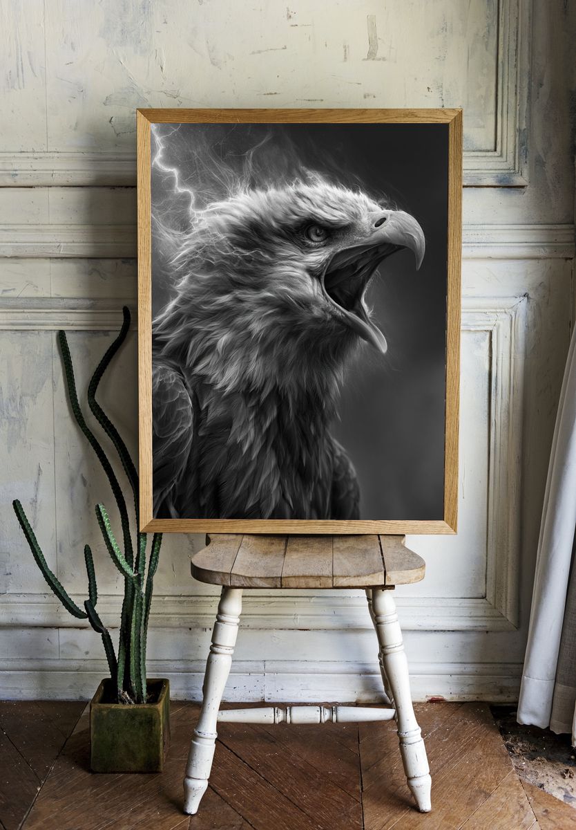 Majestic Eagle Black-White Poster. room preview