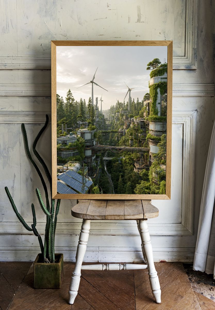 Futuristic Eco-City — Digital Art Print. — room view 1