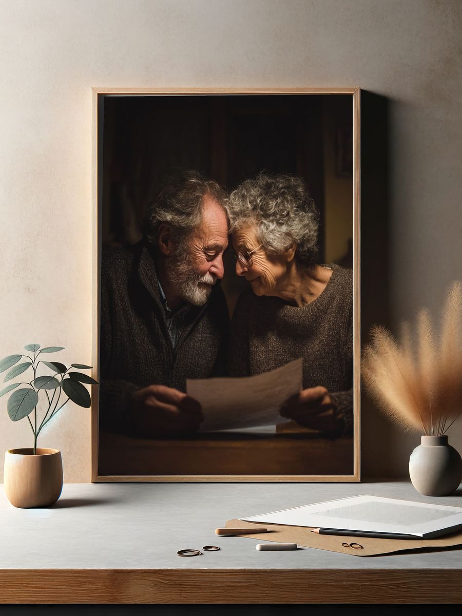 Elderly Couple Sharing a Moment — Photography Print. — room view 2
