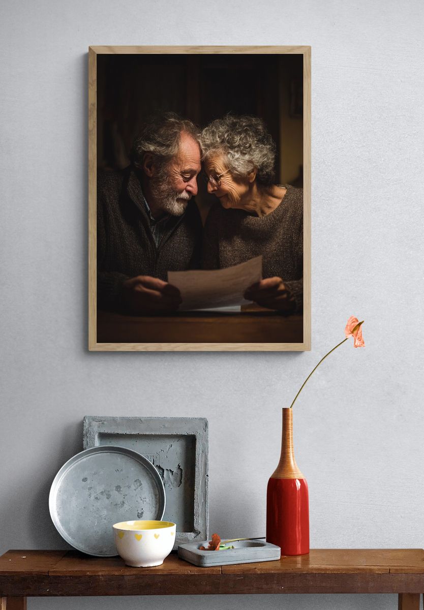 Elderly Couple Sharing a Moment — Photography Print. — room view 3