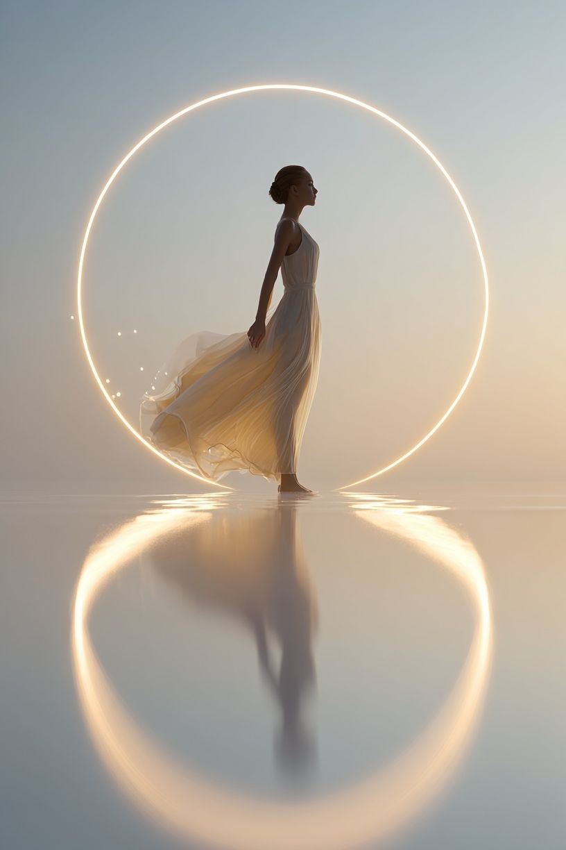 Ethereal Figure in Light Circle Poster. poster detail
