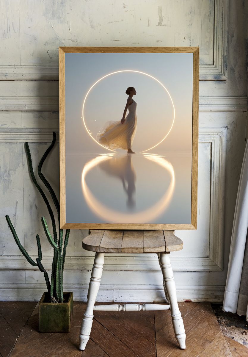 Ethereal Figure in Light Circle Poster. — room view 1