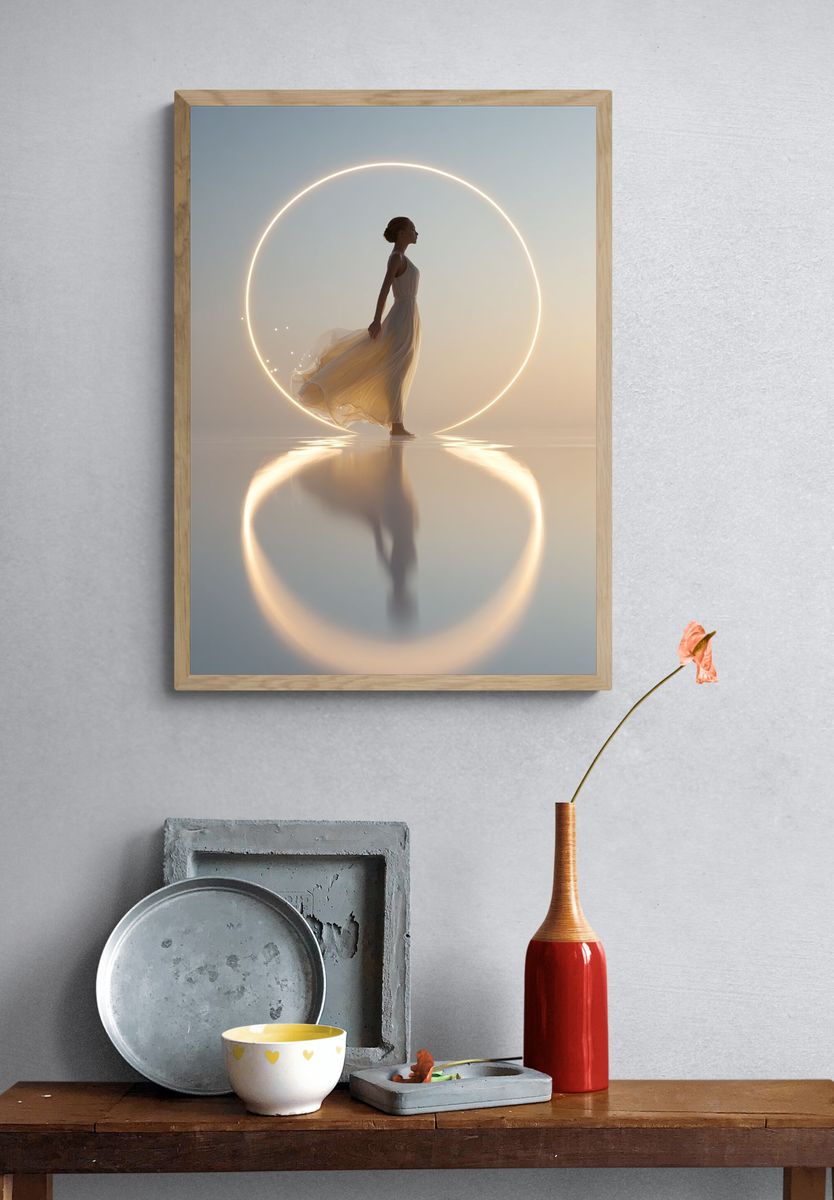 Ethereal Figure in Light Circle Poster. — room view 3