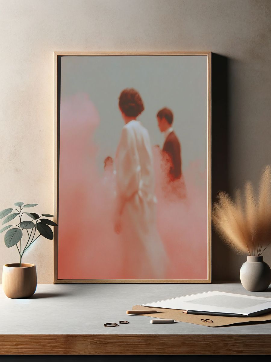 Ethereal Figures in Pink Smoke Poster. — room view 2