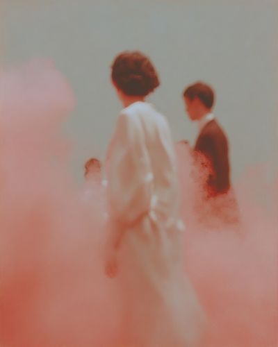 Ethereal Figures in Pink Smoke Poster. poster print