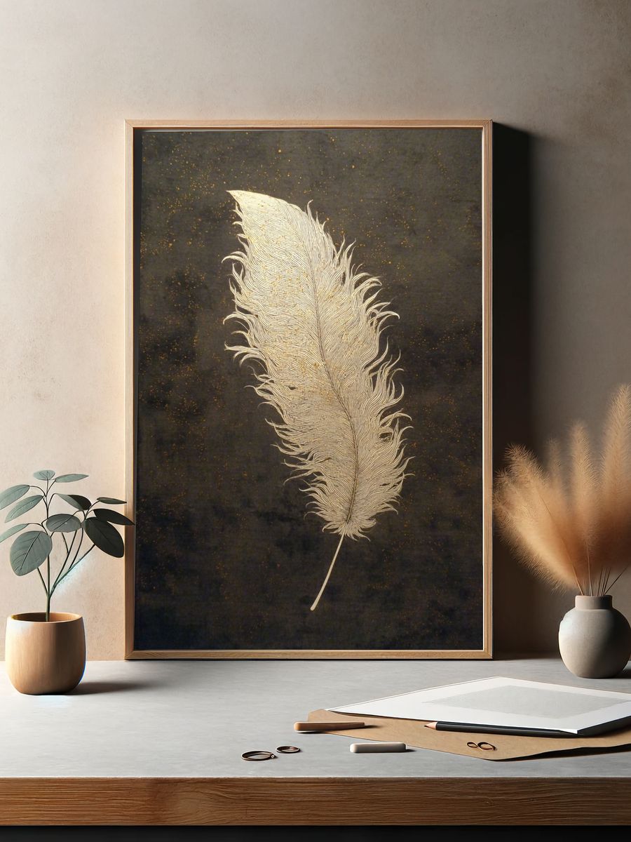 Elegant Feather — Minimalist Print. — room view 2
