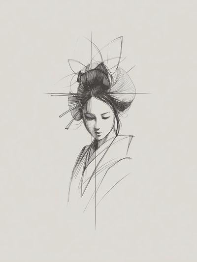 Elegant Geisha — Line Art Print. poster
