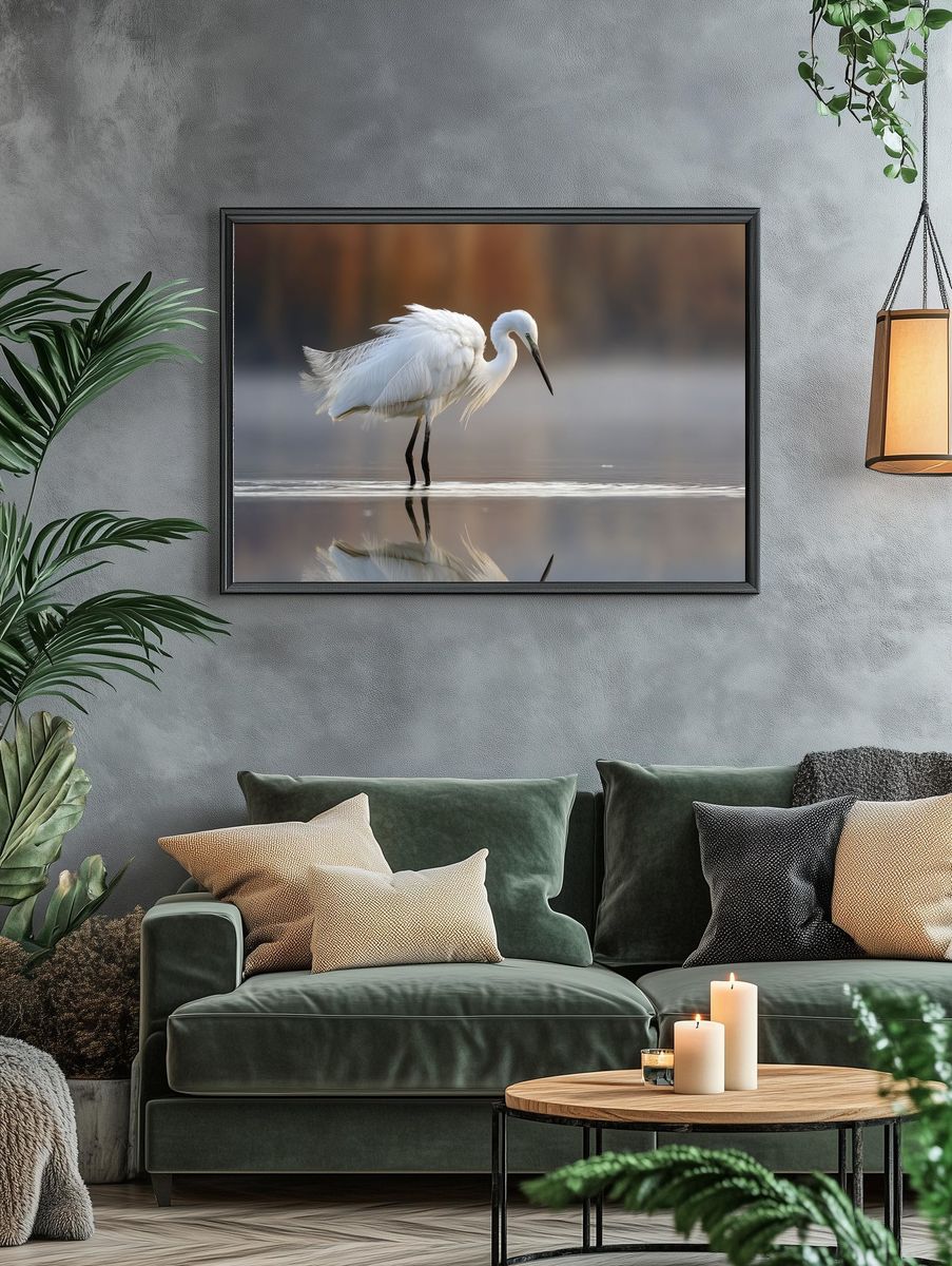 Elegant Egret Reflection Poster. — room view 4
