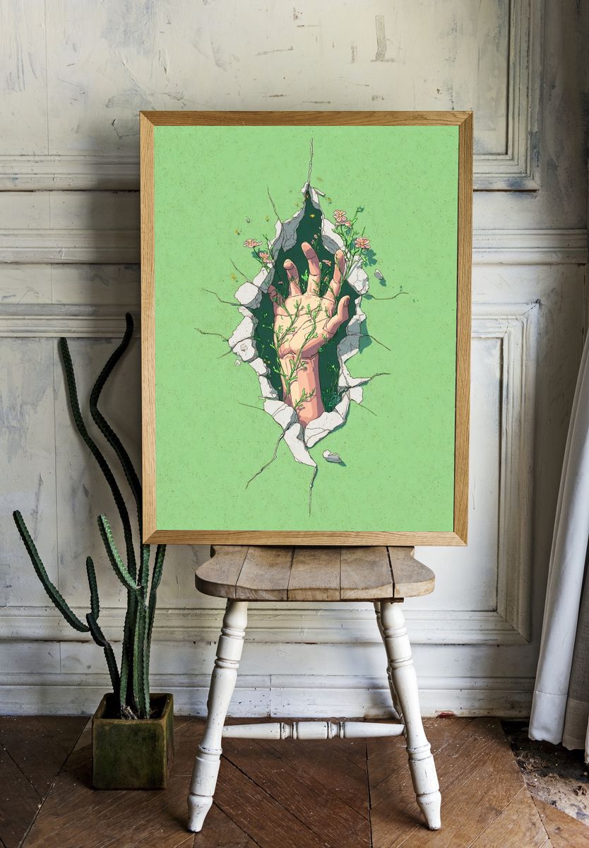 Emerging Hand — Digital Art Print. — room view 1