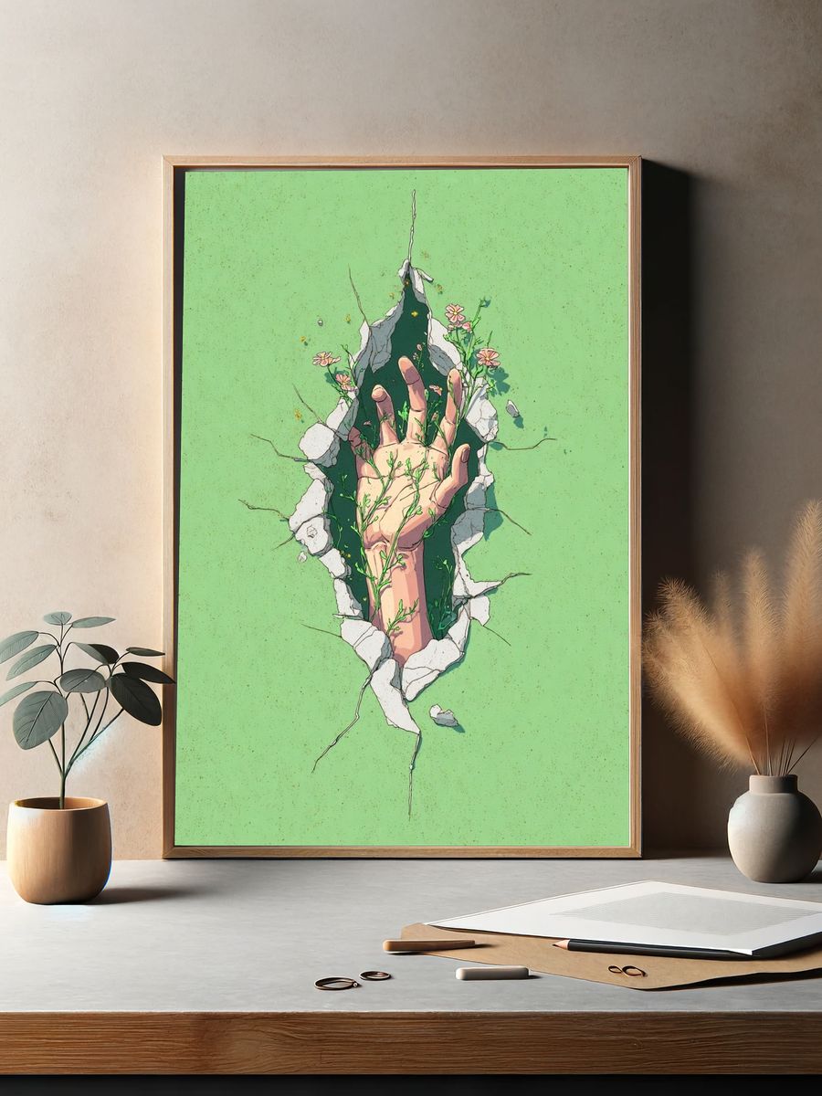 Emerging Hand — Digital Art Print. — room view 2