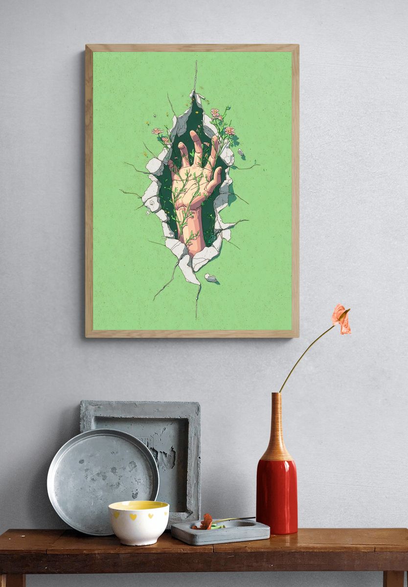 Emerging Hand — Digital Art Print. — room view 3
