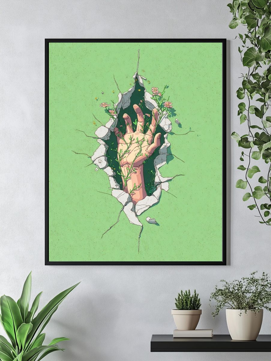 Emerging Hand — Digital Art Print. — room view 4