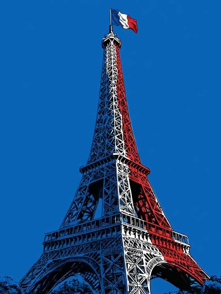 Eiffel Tower Tricolor Illustration Poster. poster detail