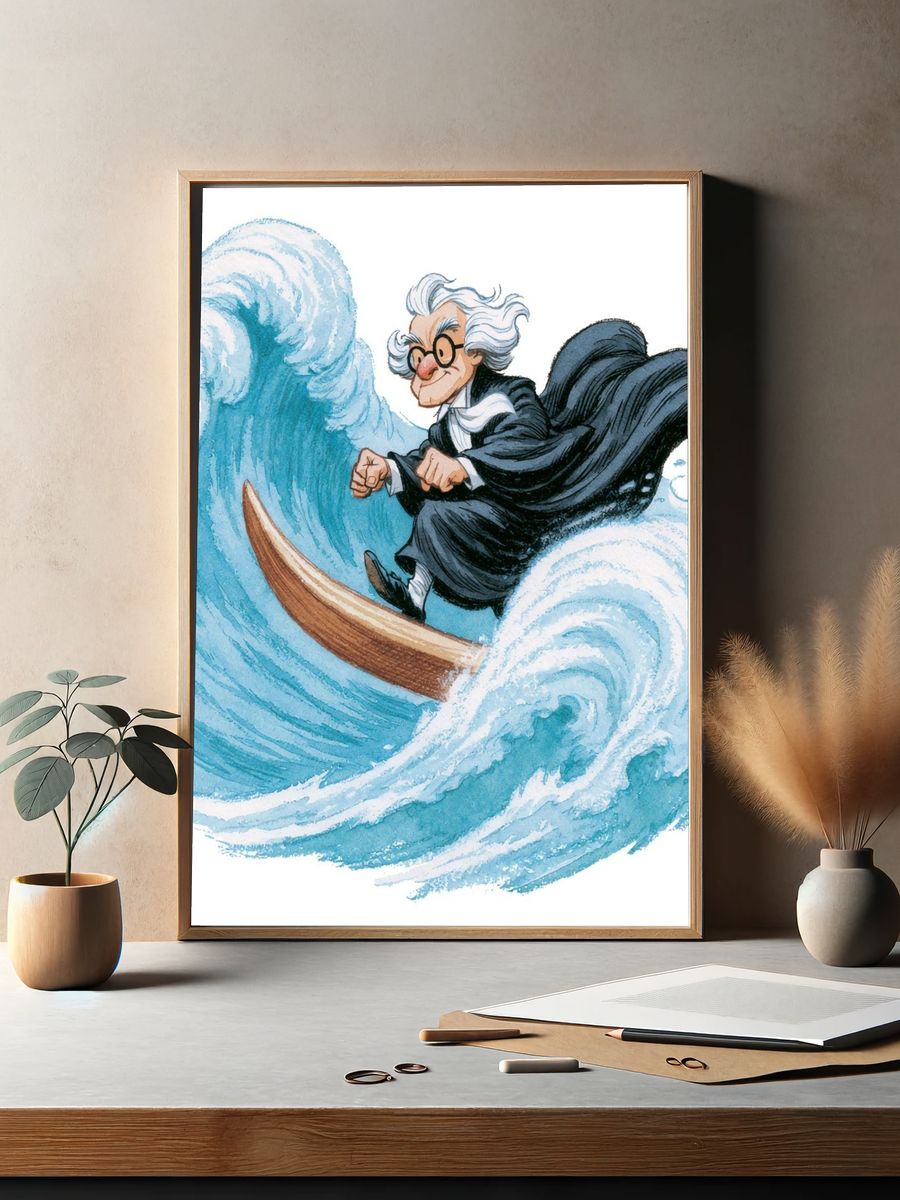 Einstein Surfing Wave Illustration Poster. — room view 2