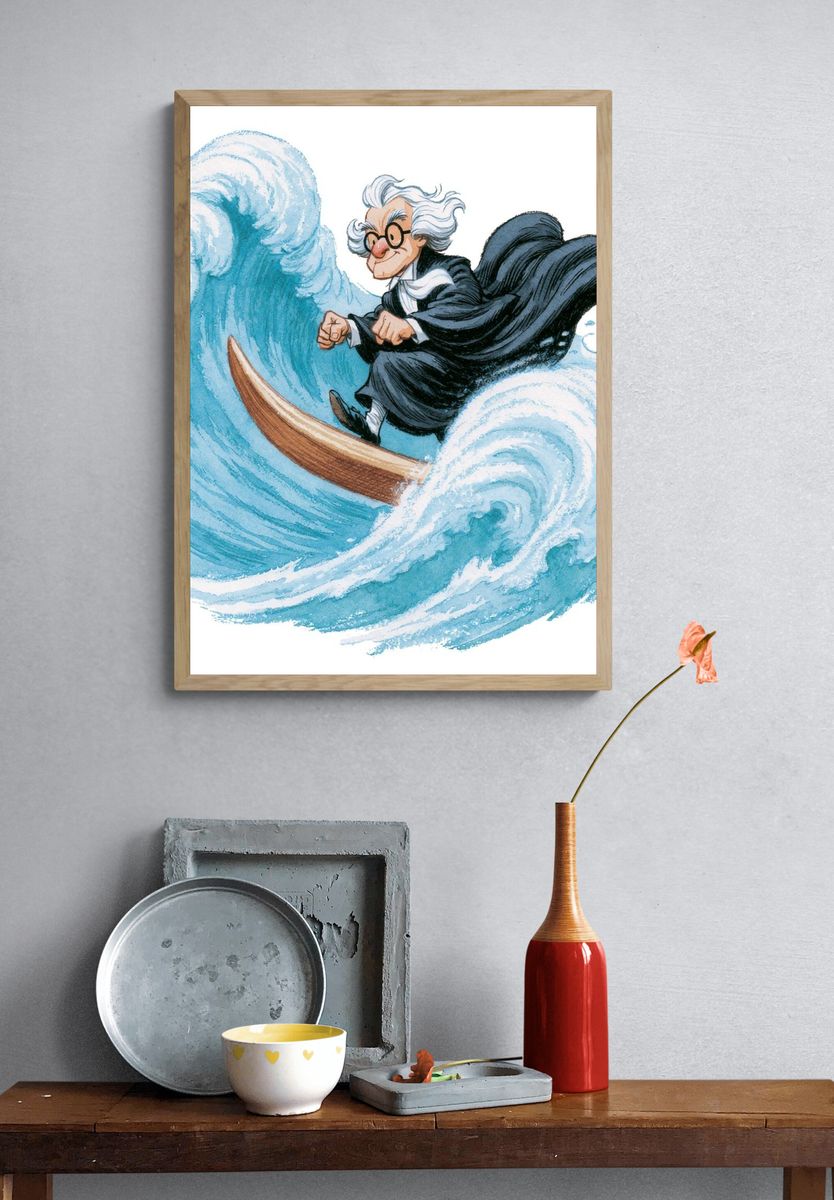 Einstein Surfing Wave Illustration Poster. — room view 3