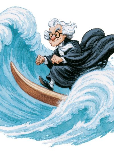 Einstein Surfing Wave Illustration Poster.