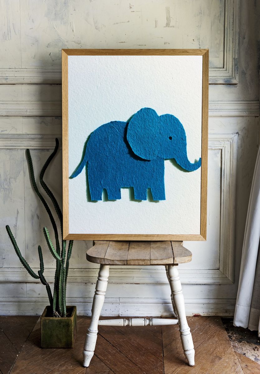 Blue Elephant Cutout Illustration Poster. — room view 1