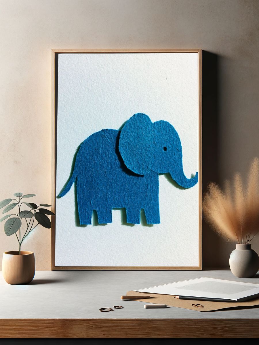 Blue Elephant Cutout Illustration Poster. — room view 2