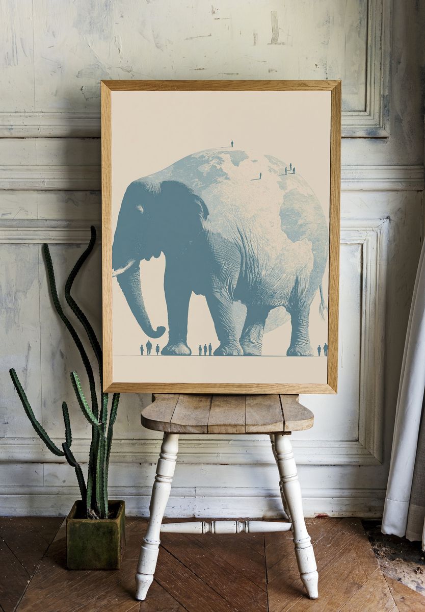Giant Elephant Silhouette Poster. room preview
