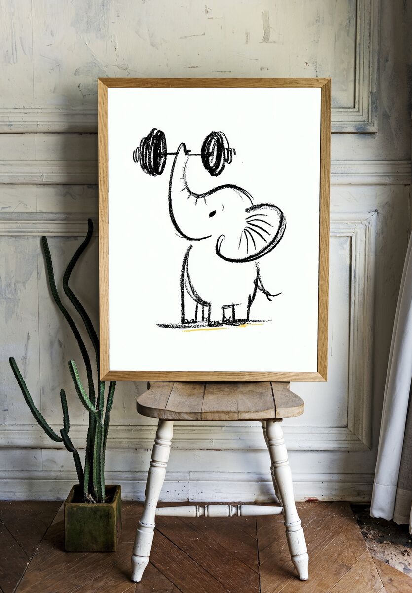 Strong Elephant — Cartoon Print. — room view 1