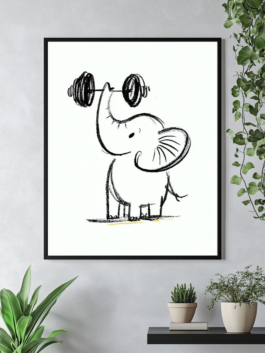 Strong Elephant — Cartoon Print. — room view 4