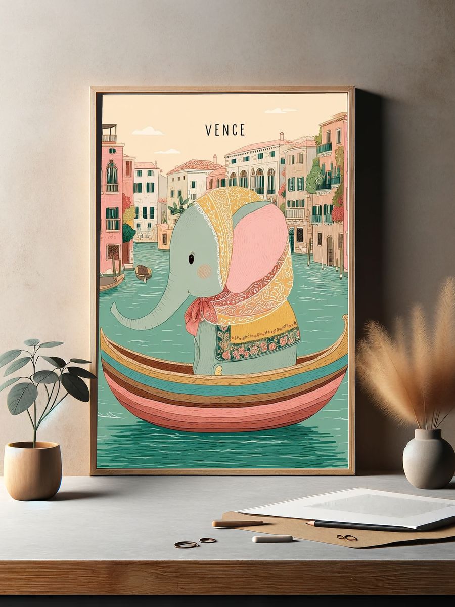 Elephant in a Boat — Illustration Print. — room view 2