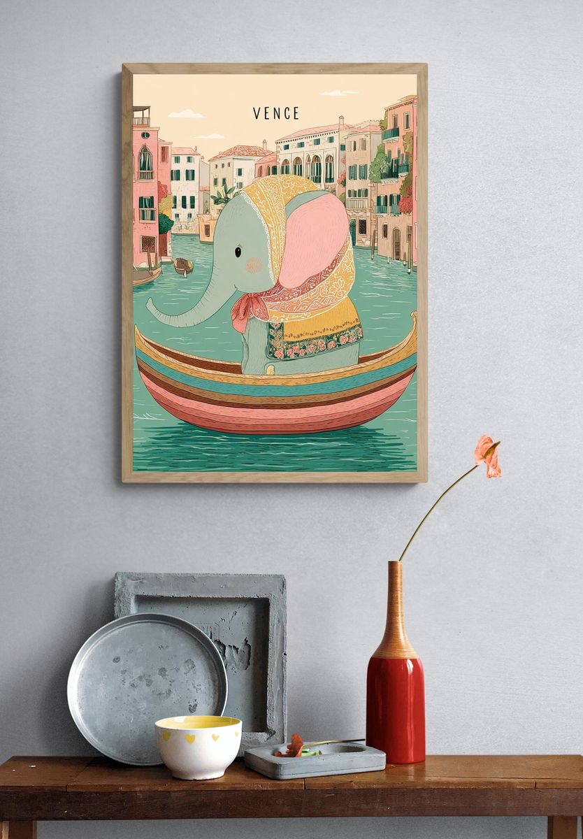 Elephant in a Boat — Illustration Print. — room view 3