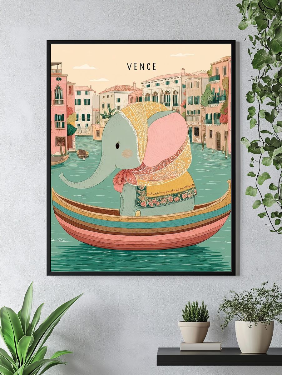 Elephant in a Boat — Illustration Print. — room view 4