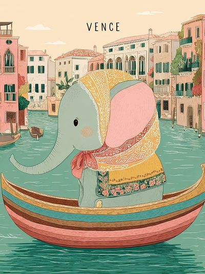 Elephant in a Boat — Illustration Print. poster print
