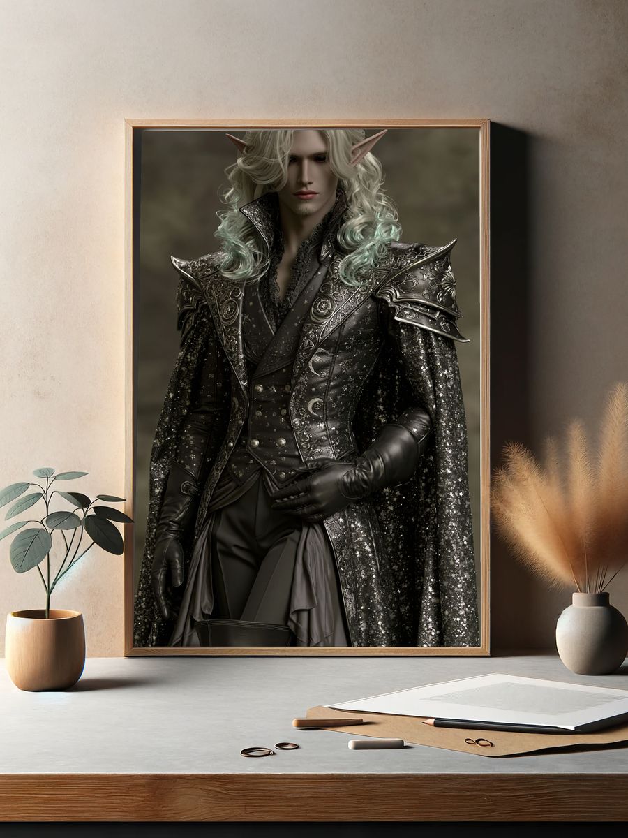 Elven Dark Fantasy Portrait Poster. — room view 2